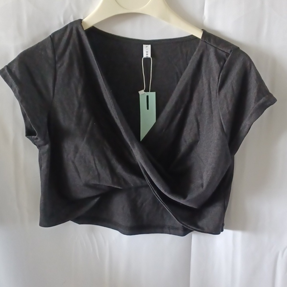 Dressfo Dark Gray Crop top, cross front